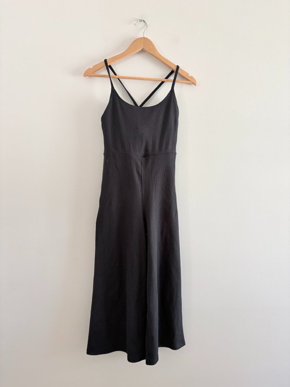 Gap GapFit Ribbed Stretch Jumpsuit Cropped Wide Leg Black Size Small - Picture 4 of 7